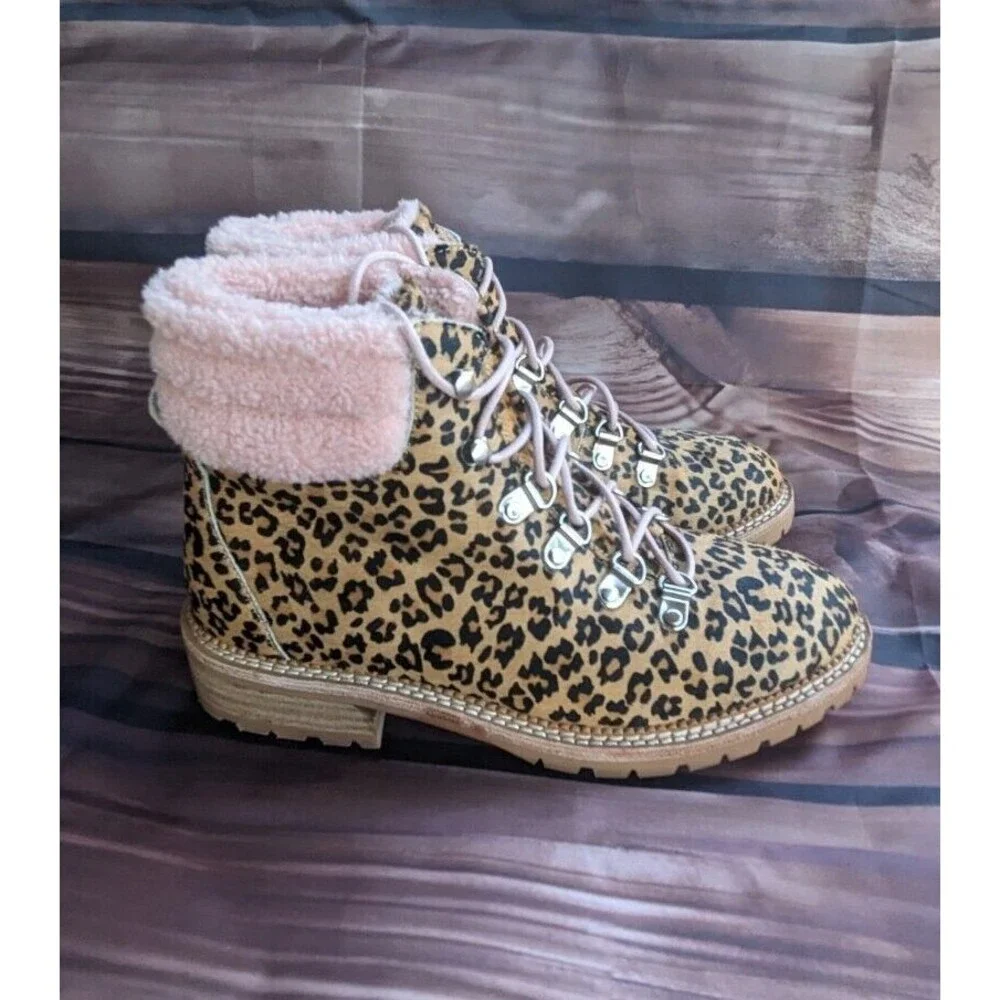 Silent D‎ Hiker Boots women's 6 Animal Print Leopard Rexi fur lined